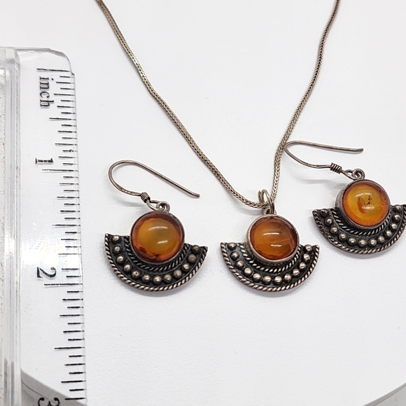 Vintage Boma 925 Sliver Amber Pendant & Earrings - Picture 10 of 14